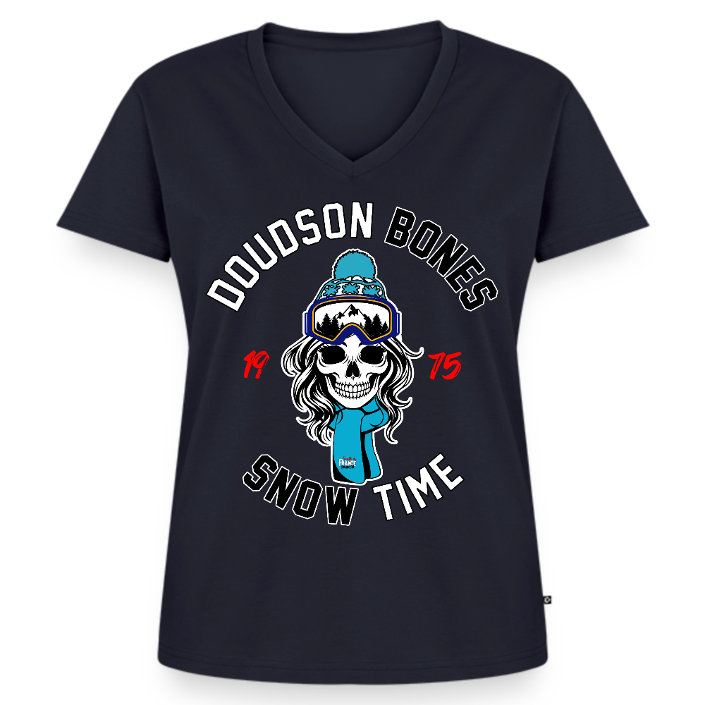 Bones - SNOW couleur - en V Premium bio Femme - bleu marine