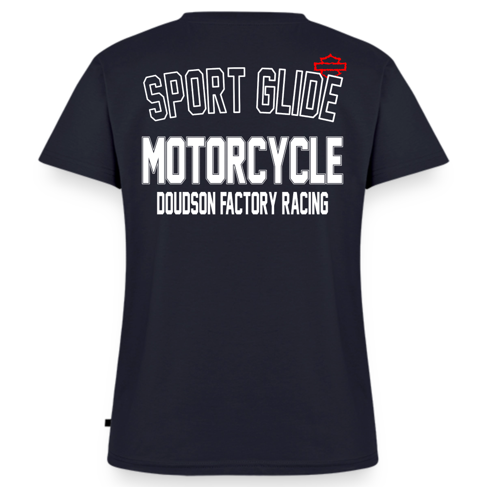 T-shirt moto femme Sport Glide col V – DOUDSON Factory Racing - bleu marine