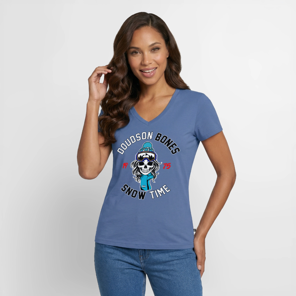Bones - SNOW couleur - en V Premium bio Femme - bleu pigeon