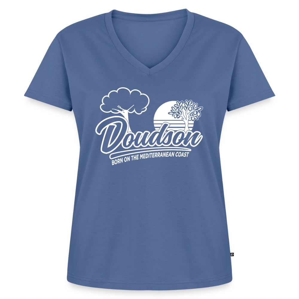 T-shirt moto femme Sport Glide col V – DOUDSON Factory Racing - bleu pigeon