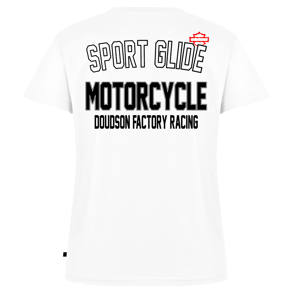T-shirt moto femme Sport Glide col V – DOUDSON Factory Racing - blanc