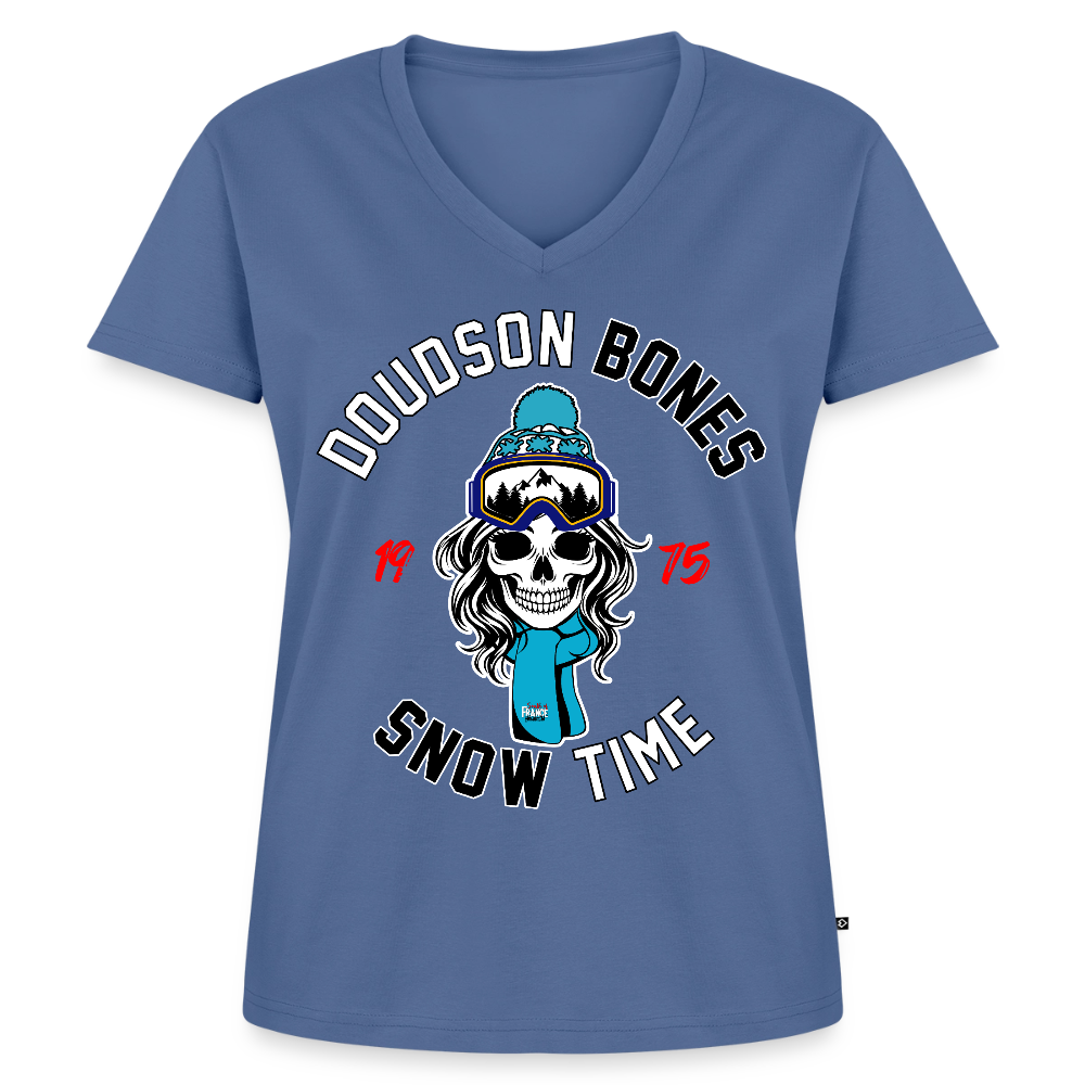 Bones - SNOW couleur - en V Premium bio Femme - bleu pigeon