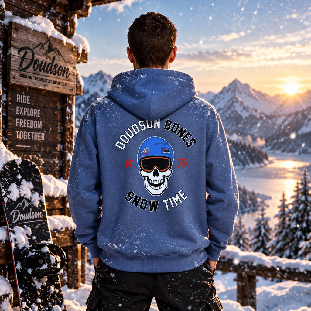 Veste à capuche zippée bleue BONES Snow Time DOUDSON vue de dos
