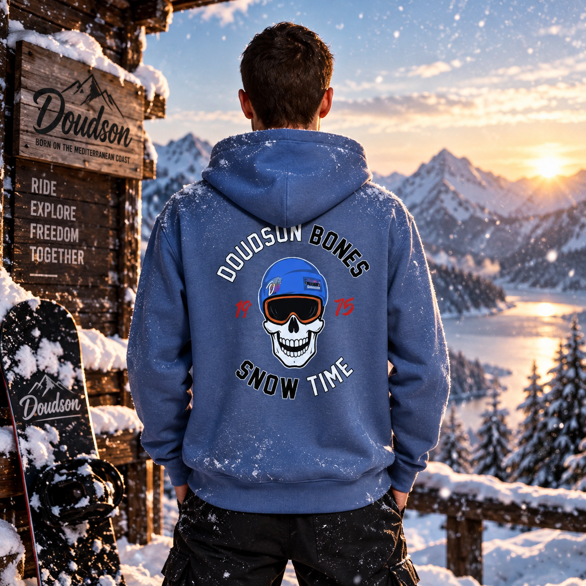 Veste à capuche zippée bleue BONES Snow Time DOUDSON vue de dos