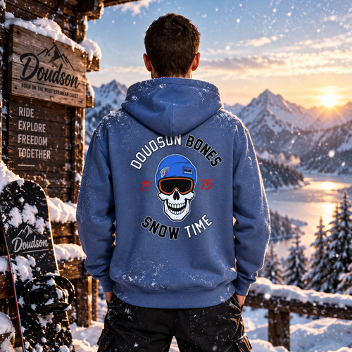 Veste à capuche zippée bleue BONES Snow Time DOUDSON vue de dos