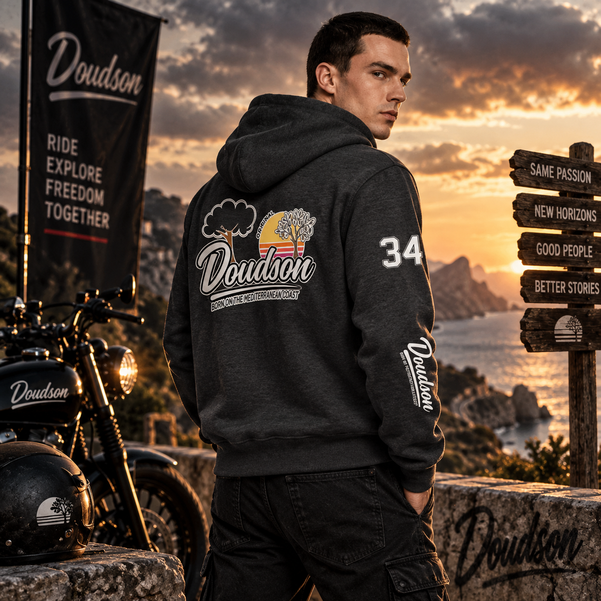 Veste à capuche zippée homme DOUDSON Original noire vue de dos