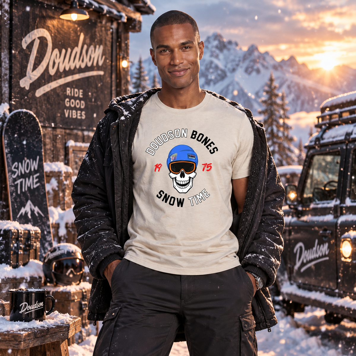 T-shirt crâne DOUDSON BONES Snow Premium porté