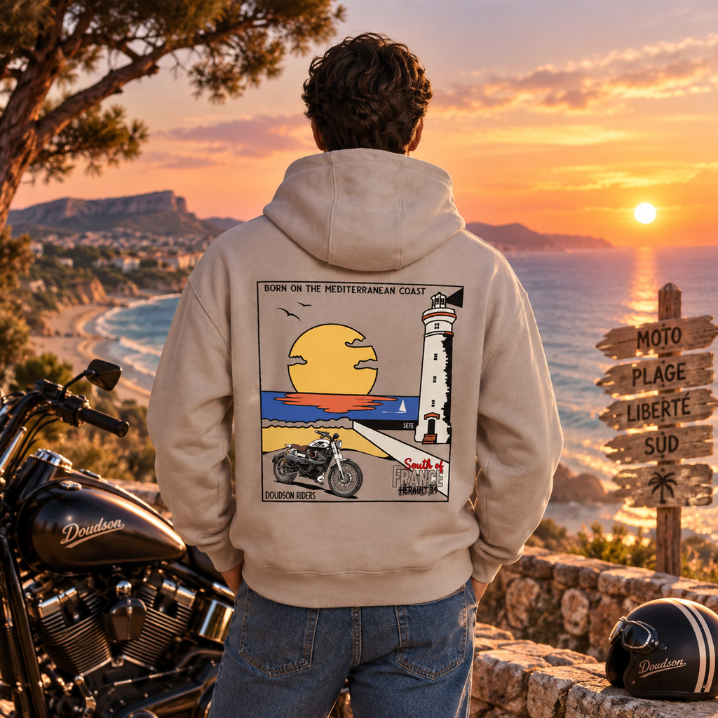 Sweat zippé DOUDSON RIDER Phare de Sète style moto oversize