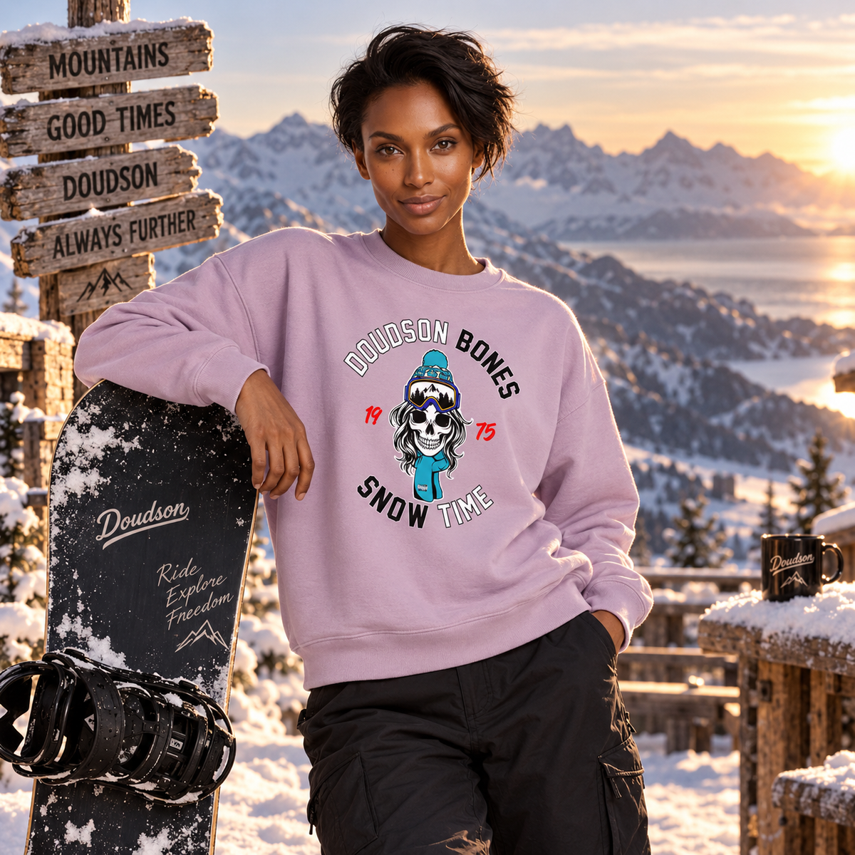 Sweat oversize crâne DOUDSON BONES Snow porté