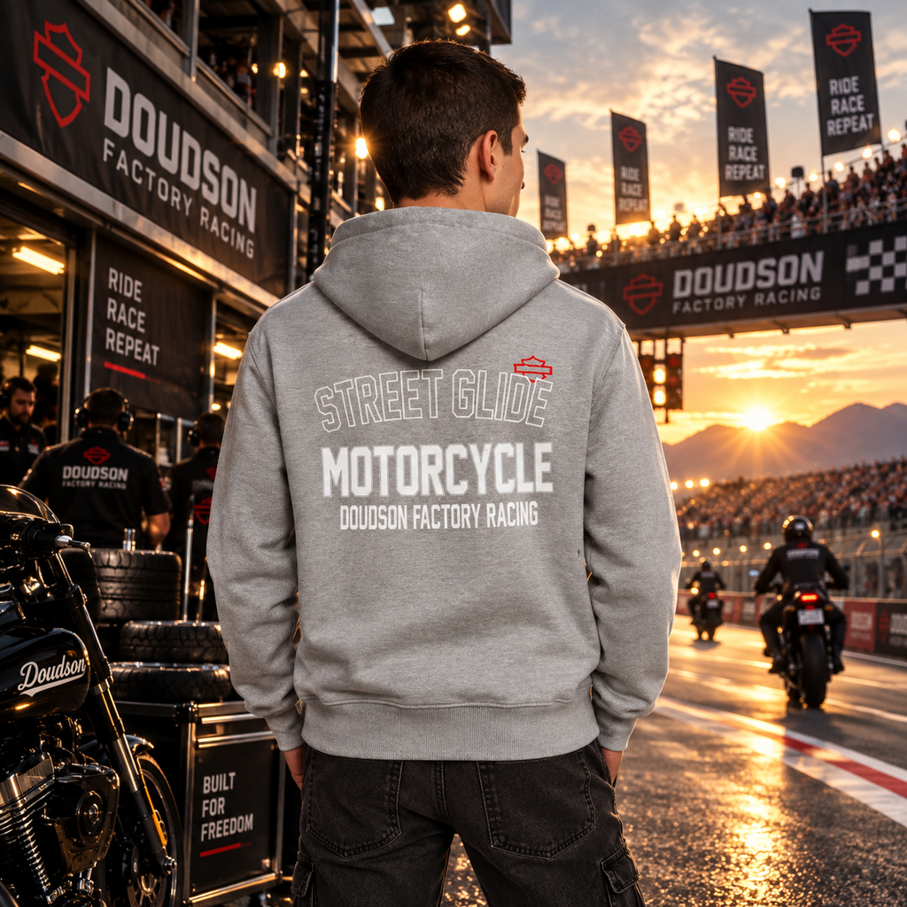 Veste à capuche moto homme Street Glide DOUDSON Factory Racing portée