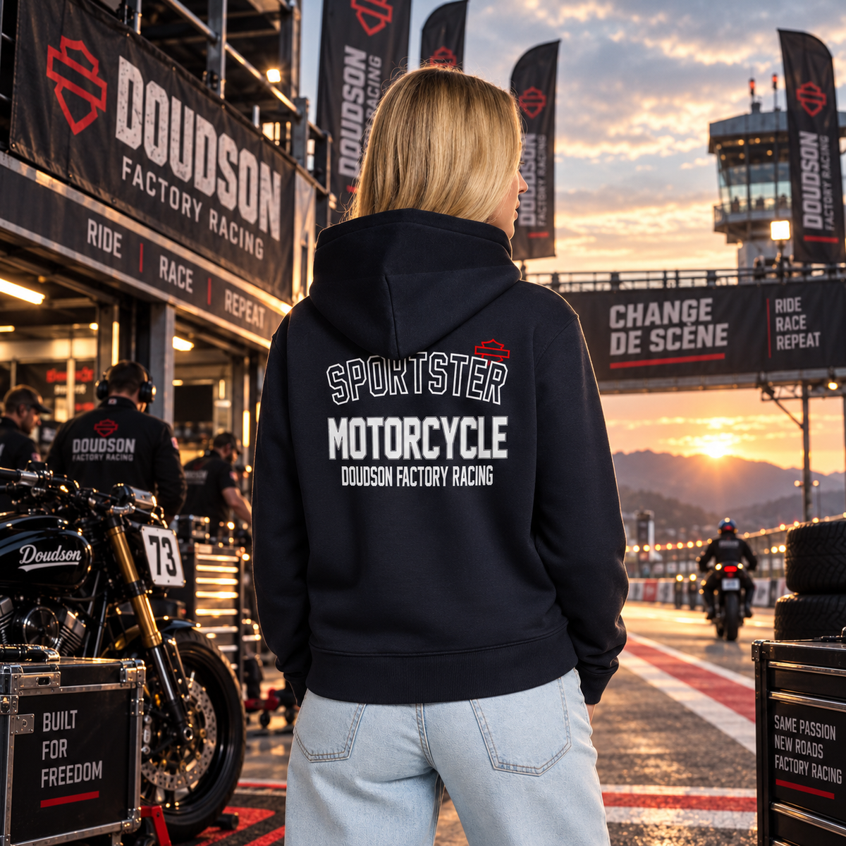 Sweat moto femme Sportster coloris foncé DOUDSON Factory Racing