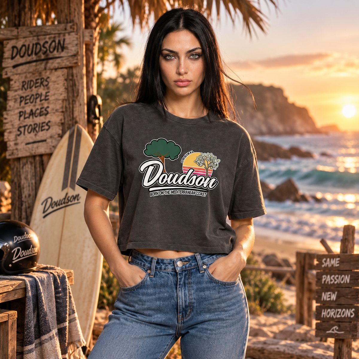 T-shirt femme DOUDSON Original Boxy Acid Wash porté