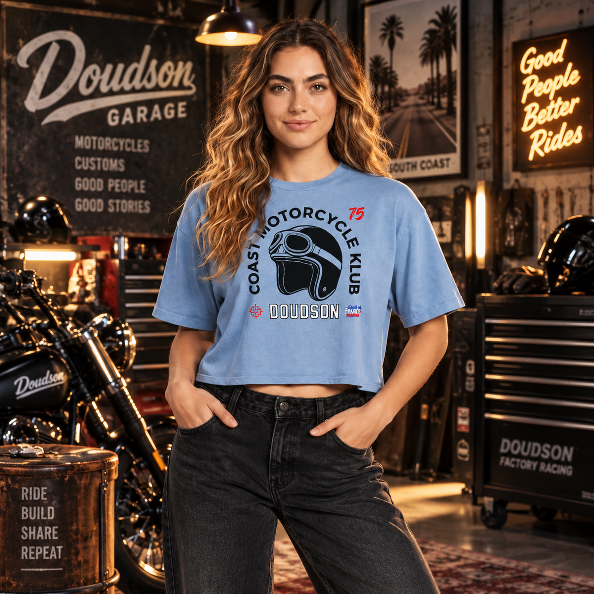 T-shirt moto Garage Acid Wash DOUDSON RIDER coupe boxy