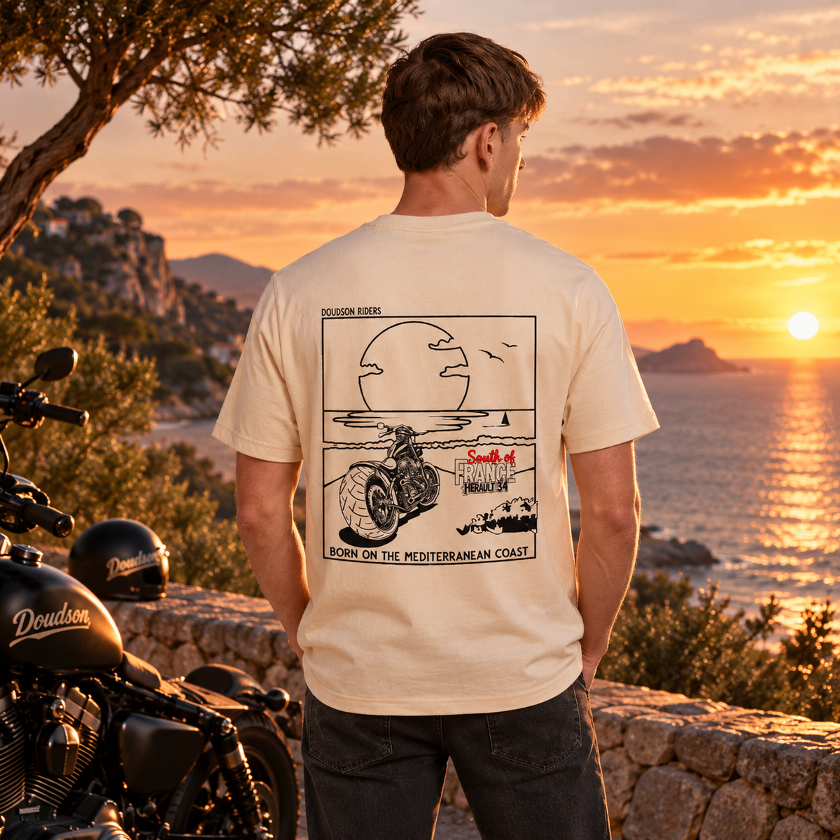 T-shirt moto Sunset Beach Relaxed Fit DOUDSON RIDER porté