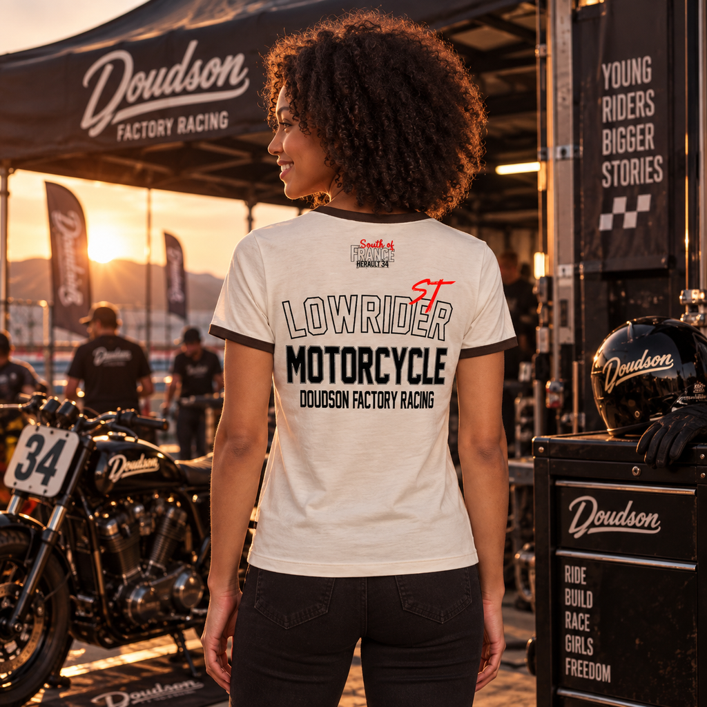 T-shirt moto femme Low Rider ST DOUDSON Factory Racing porté