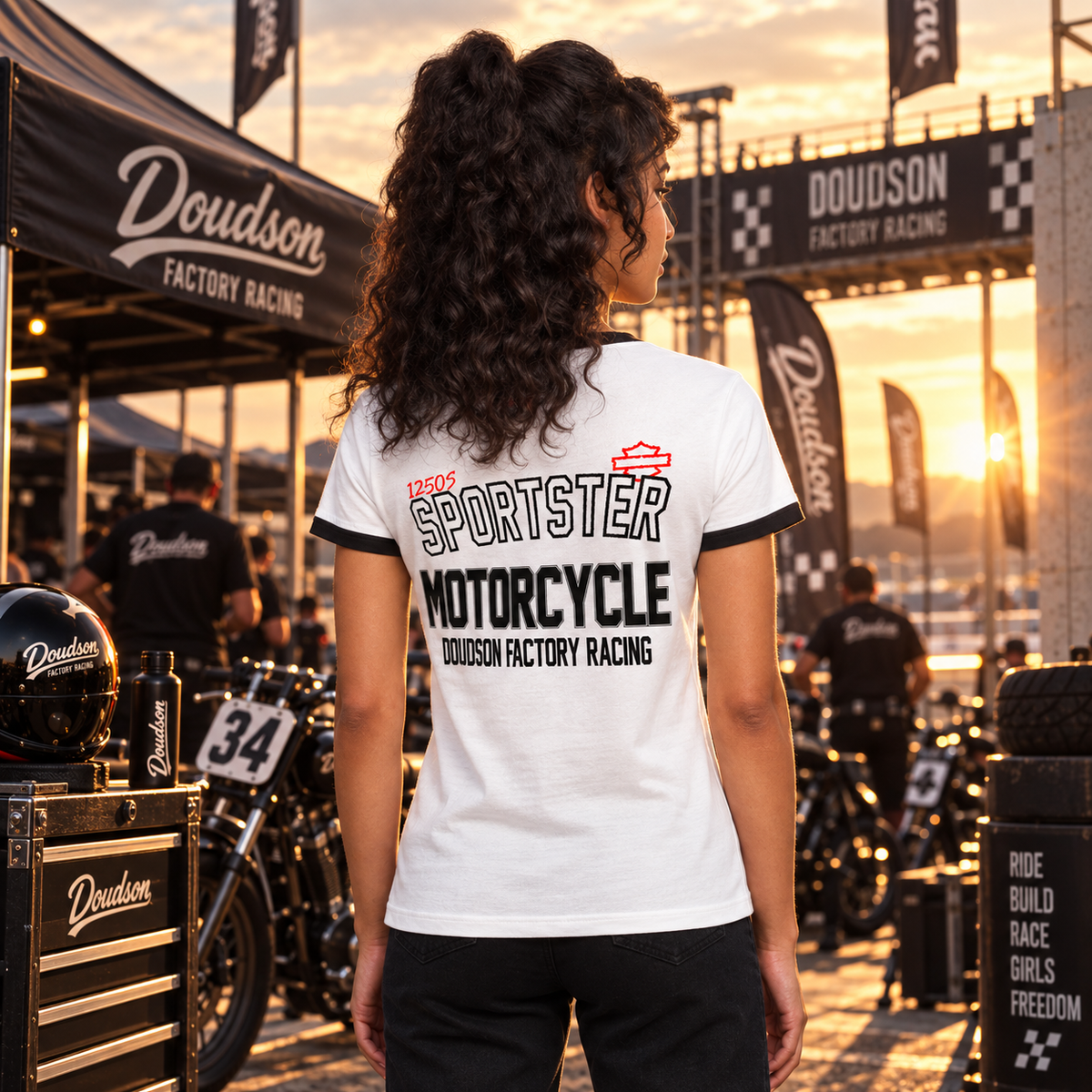 T-shirt moto femme Sportster 1250S contrasté DOUDSON Factory Racing