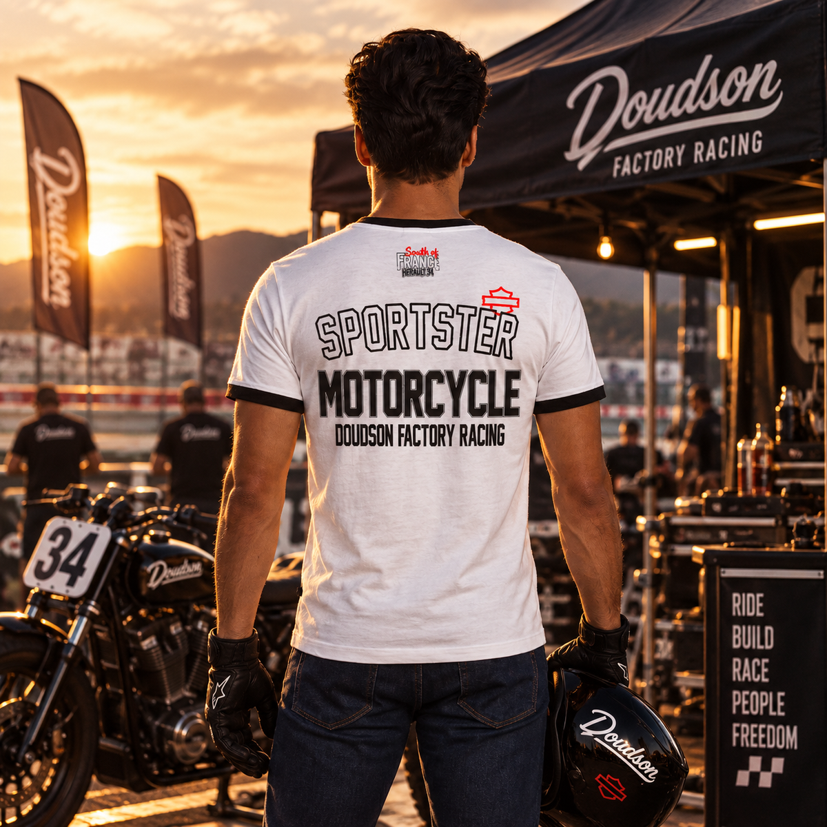 T-shirt moto Sportster contrasté – DOUDSON Factory Racing